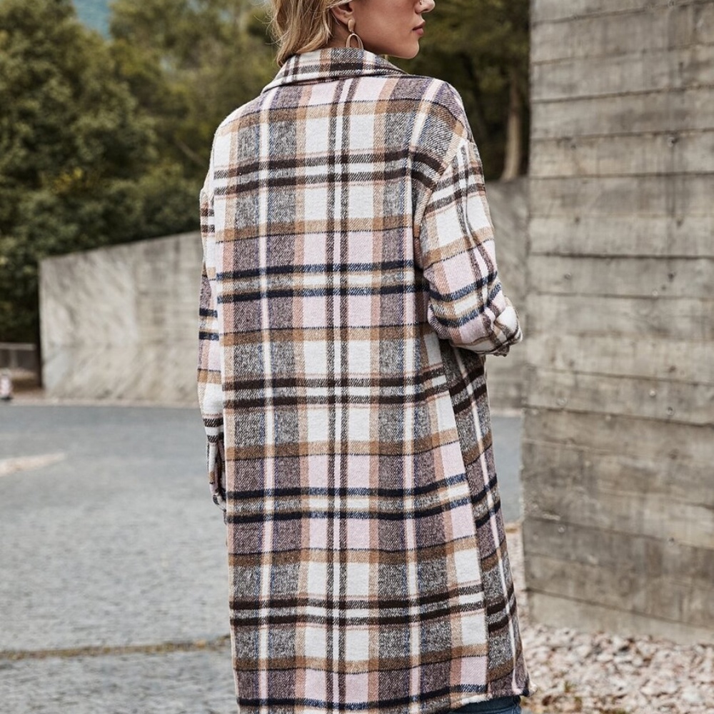Comfy pink Plaid Button up Oversized Jacket Shacket - Picture 6 of 13